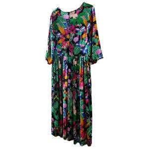 Knitted Viscose Maxi Dress with Puffy Sleeves & Pockets Back