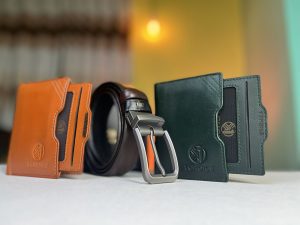 Men's Genuine Leather Belt & Short Wallet Set - Bulk OEM Production