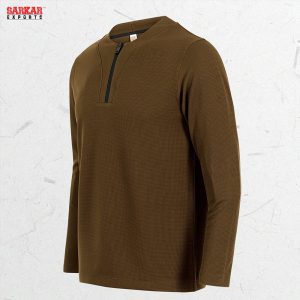 Premium Zip Swipe Shirt – Coffee Color (Waffle Fabric)