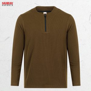 Premium Zip Swipe Shirt – Coffee Color (Waffle Fabric)