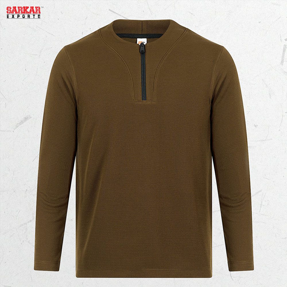 Premium Zip Swipe Shirt – Coffee Color (Waffle Fabric)