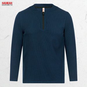 Premium Zip Swipe Shirt – Navy Blue (Waffle Fabric)