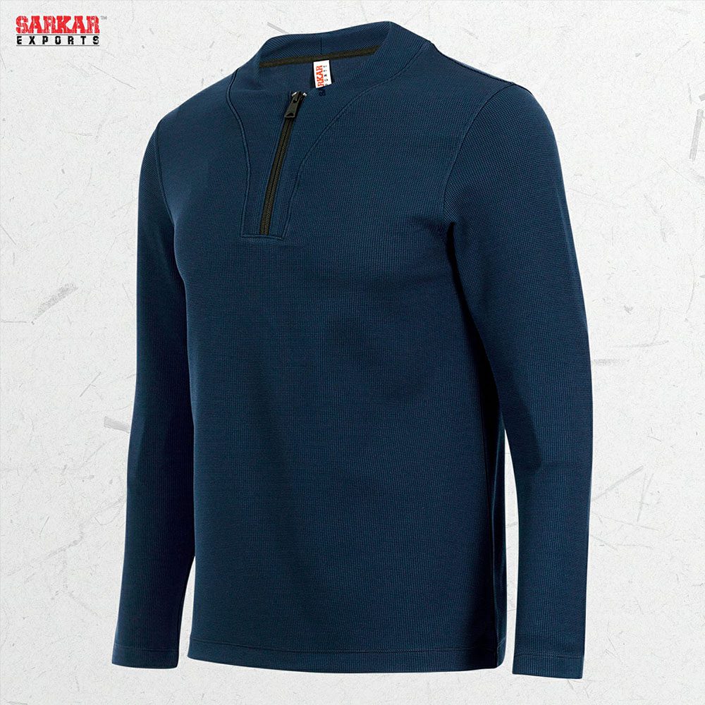 Premium Zip Swipe Shirt – Navy Blue (Waffle Fabric)