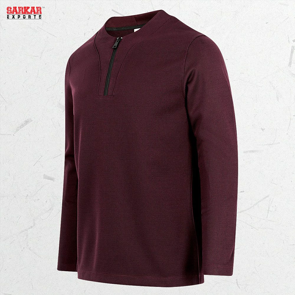 Premium Zip Swipe Shirt – Maroon (Waffle Fabric)