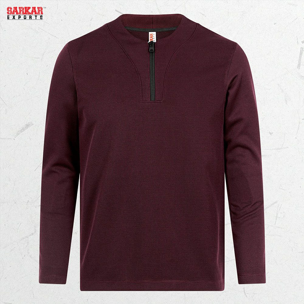 Premium Zip Swipe Shirt – Maroon (Waffle Fabric)