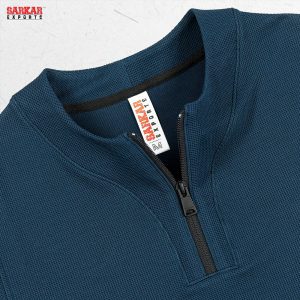 Premium Zip Swipe Shirt – Navy Blue (Waffle Fabric)