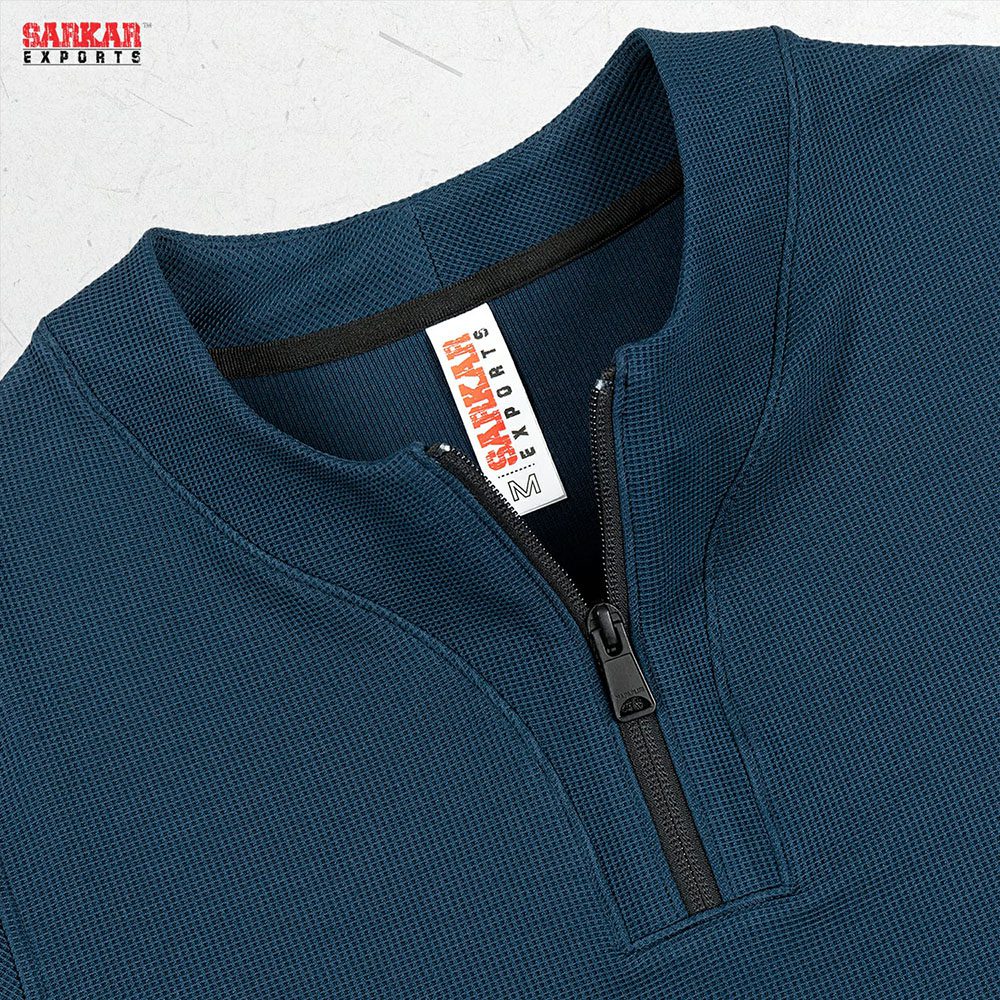 Premium Zip Swipe Shirt – Navy Blue (Waffle Fabric)