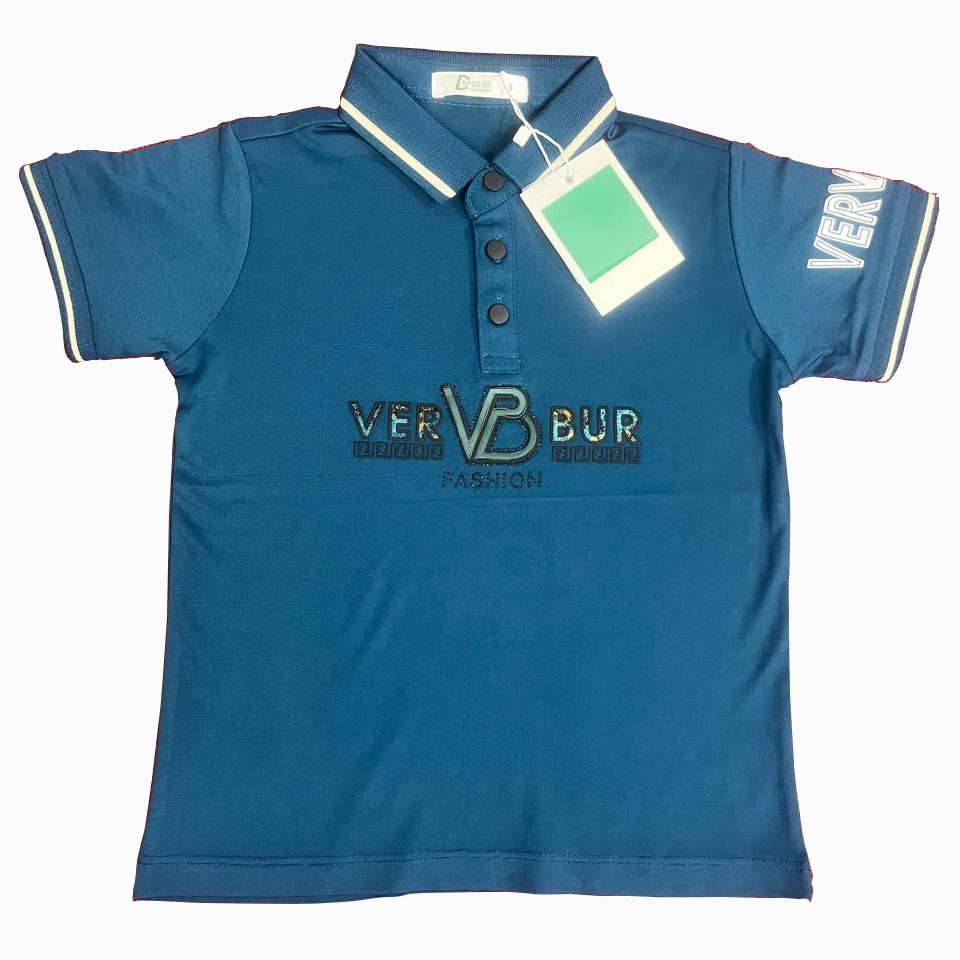 Blue Kids & Youth Polo Shirt | Embossed Flock Print with Rhinestones