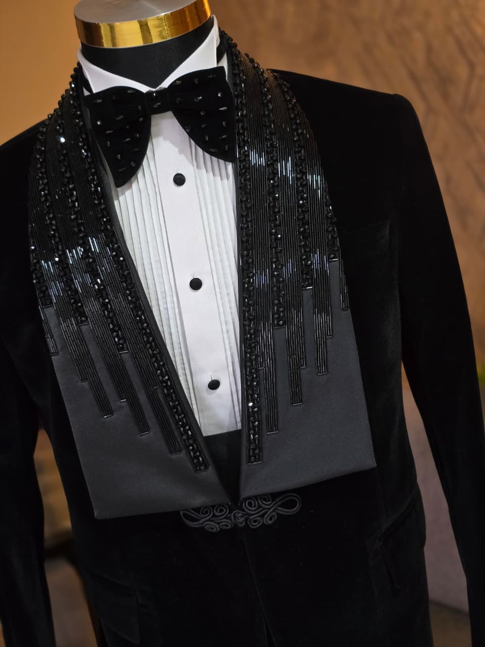 Hand-Beaded & Crystal-Trimmed Couture Lapel Work
