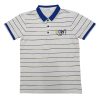 Black-Blue Striped Polo Shirt with Print & Patches for Youth and Adult ODM/OEM