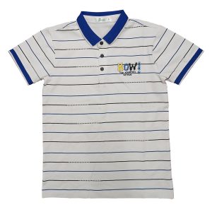 Black-Blue Striped Polo Shirt with Print & Patches for Youth and Adult ODM/OEM