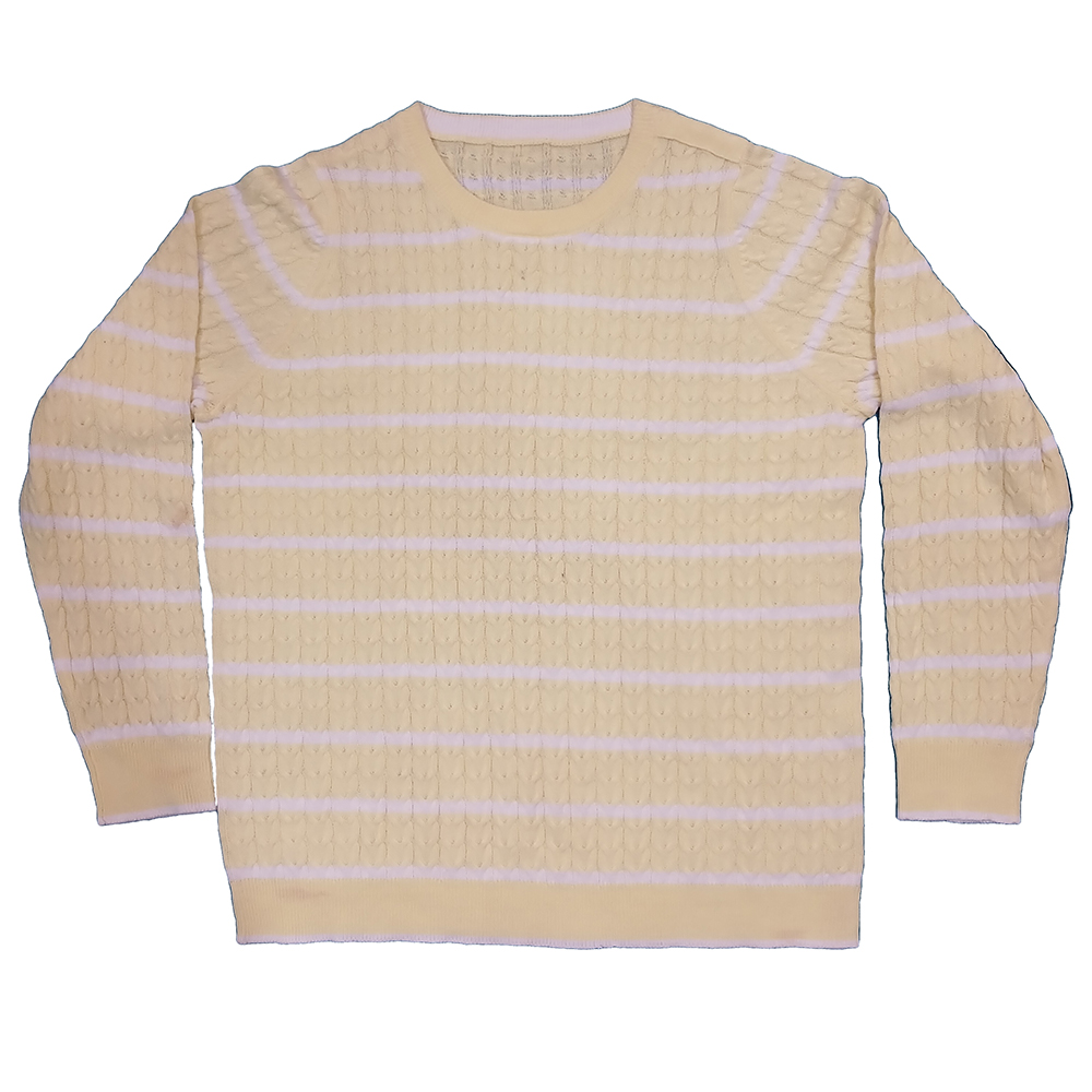 Wool Striped Crew Neck Knit Sweater Front
