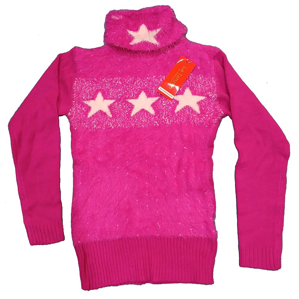 Pink High Neck Woolen Sweater Full Sleeve Front