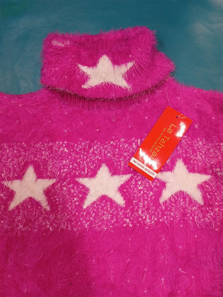 Pink High Neck Woolen Sweater Full Sleeve Closeup