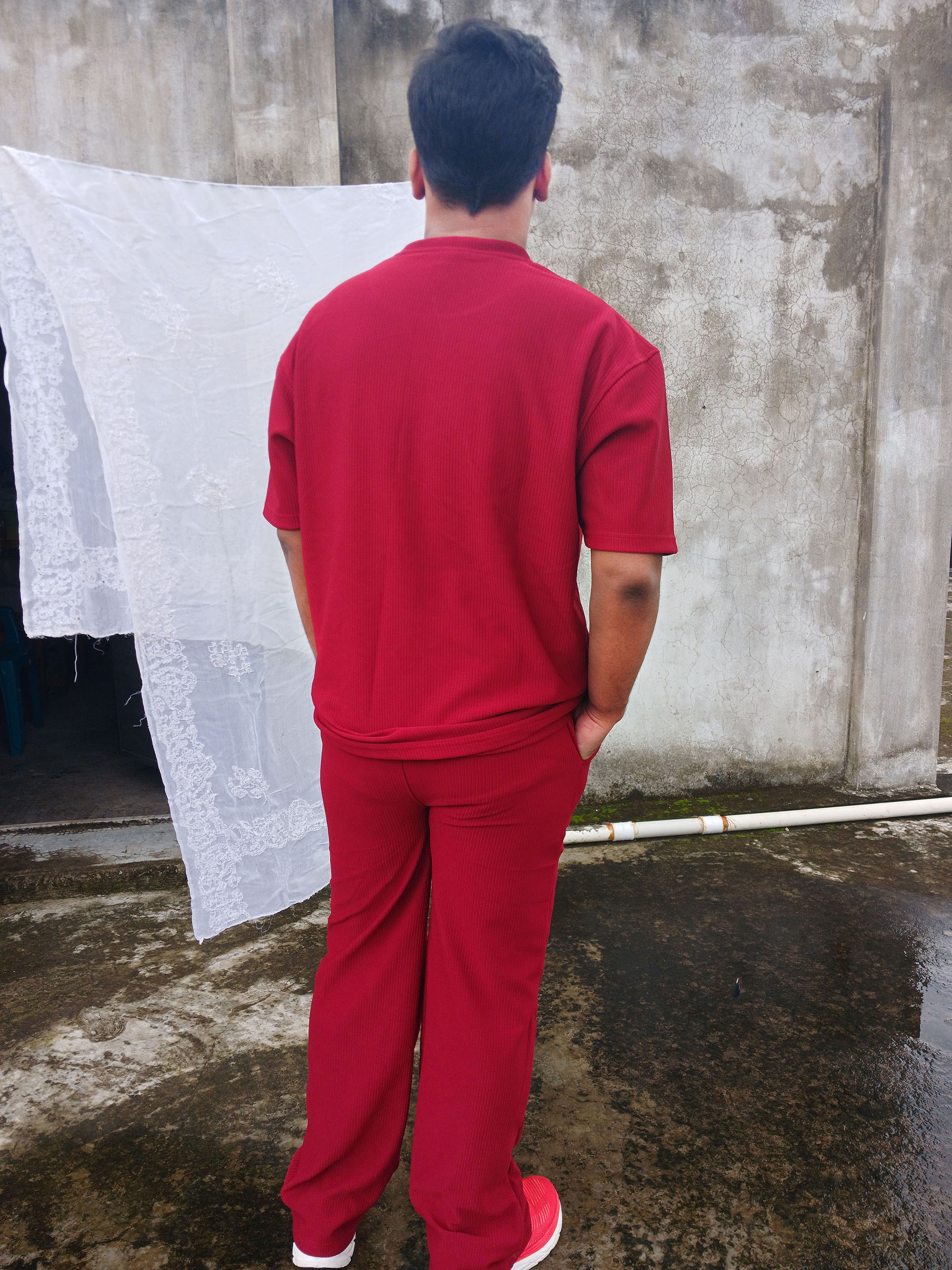 Luxury Dropshoulder T-Shirt & Ponte Roma Trouser Set for Men & Women ODM/OEM Manufacturing Back View